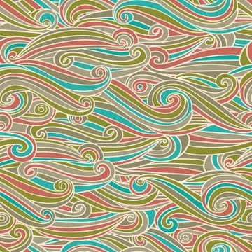 Seamless abstract hand-drawn pattern, waves background. Vector illustration. Stock Illustration