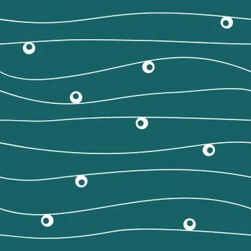 Seamless abstract hand drawn pattern with waves and circles, sea wave green a Illustrazione stock