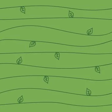 Seamless abstract hand drawn pattern with waves and leaves, green color, vect Stock Illustration