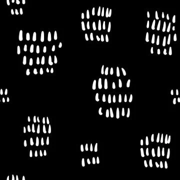 Seamless abstract hand drawn pattern with white strokes on black background Stock Illustration