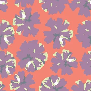 Seamless abstract hand drawn  violet flowers pattern on pink background , gre Stock Illustration