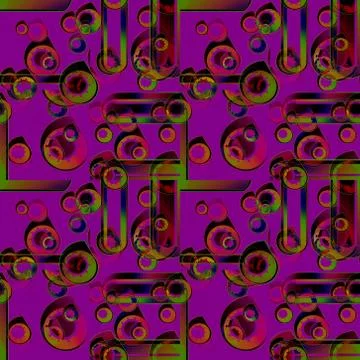 Seamless abstract intricate circles pattern purple green orange brown o Stock Illustration