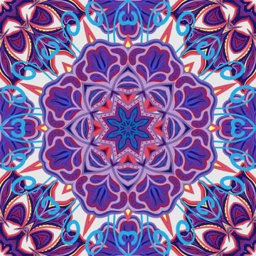 Seamless Abstract Kaleidoscope Pattern (Vector). Hand Drawn Texture Stock Illustration