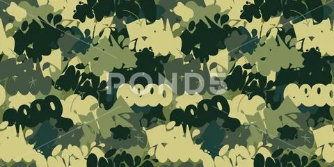 Seamless Abstract Khaki Texture Camouflage With Graffiti Streetart Pattern:  Graphic #164763317