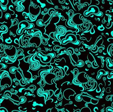 Seamless abstract marble pattern, Ebru design, turquoise and black colors Stock Illustration