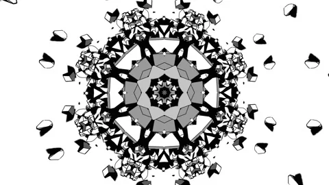 Seamless Abstract Monochrome Kaleidoscope with Cartoon Style Geometry, Symmetric Stock Footage 340017536