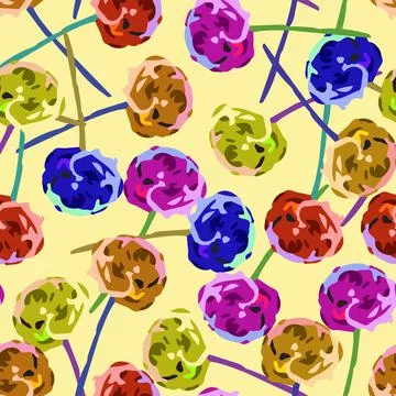 Seamless abstract multicolour flower pattern on yellow background , greeting  Stock Illustration