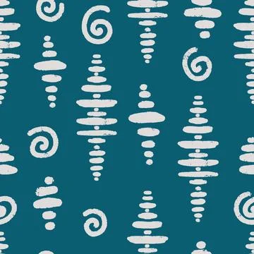 Seamless Abstract Organic Texture Pattern with Hand Drawn Stripes and Spirals Stock Illustration