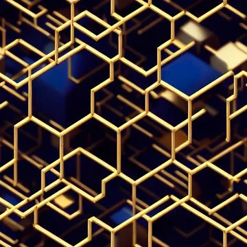 Seamless abstract parallel straight and curved lines, dark blue and gold Illustrazione stock
