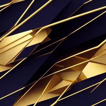 Seamless abstract parallel straight and curved lines, dark blue and gold Stock Illustration