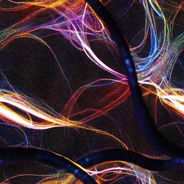 Seamless abstract parallel straight and curved lines and glowing streaks. Ele Ilustración de archivo