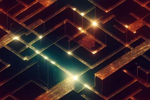 Seamless abstract parallel straight and curved lines and glowing streaks. Ele Stock Illustration