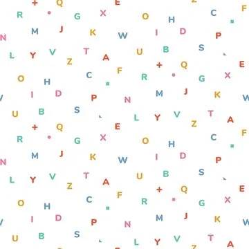 Seamless abstract pattern with alphabet letters on white background. Gift Stock Illustration
