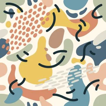 Seamless abstract pattern background with colorful elements. Trendy textile,  Stock Illustration