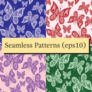 Seamless abstract pattern background with flying hand drawn butterflies. Ve.. Illustrazione stock