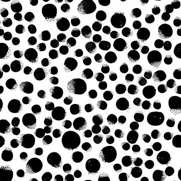 Seamless abstract pattern background, polka dots. Black ink stains on white Illustrazione stock