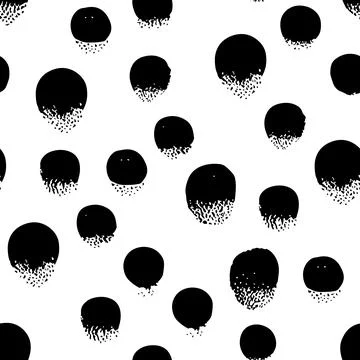 Seamless abstract pattern background, polka dots. Black ink stains on white Illustrazione stock