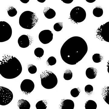 Seamless abstract pattern background, polka dots. Black ink stains on white Stock Illustration