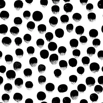 Seamless abstract pattern background, polka dots. Black ink stains on white Illustrazione stock