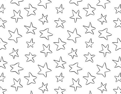 Seamless abstract pattern with black hand drawn shabby stars on white backg.. Stock Illustration