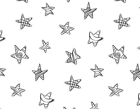 Seamless abstract pattern with black hand drawn shabby stars on white backg.. Stock Illustration