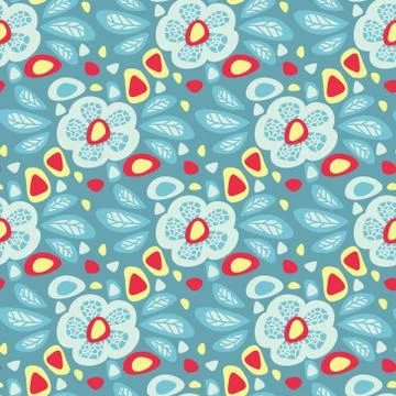 Seamless abstract pattern with blue flowers Ilustração Stock