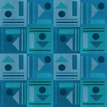 Seamless abstract pattern with blue geometric figures Stock Illustration