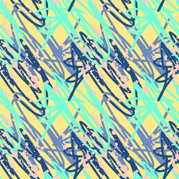 Seamless abstract pattern with chaotic hand drawn lines and dots Stock Illustration