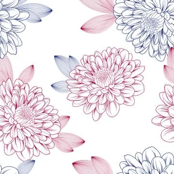 Seamless abstract pattern with chrysanthemum flowers. Stock Illustration