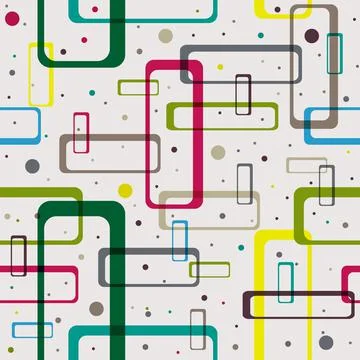 Seamless abstract pattern of colored intersecting contour rectangles and dots Stock Illustration