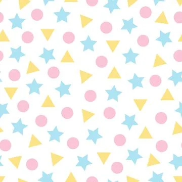 Seamless abstract pattern with colorful shapes, circle, star, and triangle Stock Illustration