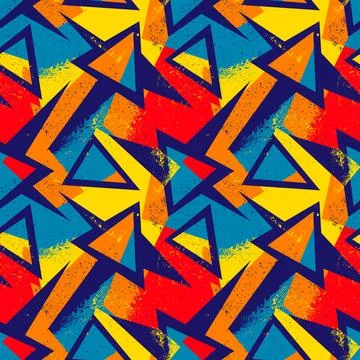 Seamless abstract pattern with curved geometry elements and grunge spots Stock Illustration