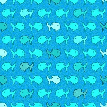 Seamless abstract pattern, with cyan and blue fish Stock Illustration