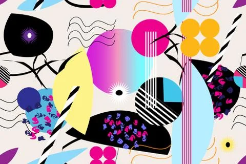 Seamless abstract pattern of different geometric objects Stock Illustration