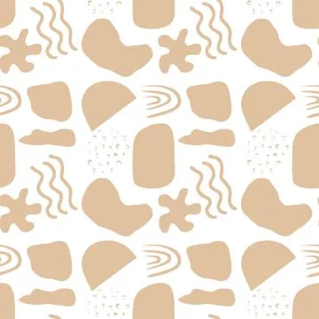 Seamless abstract pattern featuring beige organic shapes, including waves, .. 库存插图
