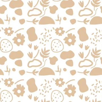 Seamless abstract pattern featuring beige organic shapes, including waves, .. Illustrazione stock