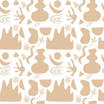 Seamless abstract pattern featuring beige organic shapes, including waves, .. 库存插图