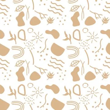 Seamless abstract pattern featuring beige organic shapes, including waves, .. Stock Illustration