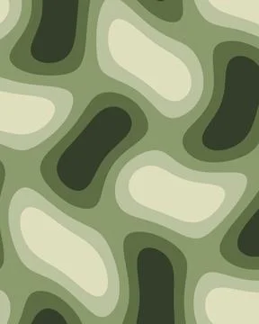 A seamless abstract pattern featuring flowing layered forms in olive, sage,.. イラスト素材
