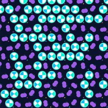 Seamless abstract pattern with geometric circles and purple fruit shapes on.. Stock Illustration