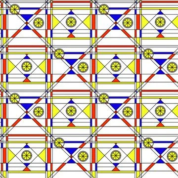 Seamless abstract pattern. Geometric print composed of blue, red, yellow poly Illustrazione stock