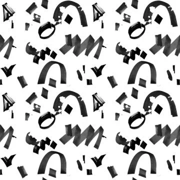 Seamless abstract pattern with geometric shapes. Hand drawn illustration. Stock Illustration