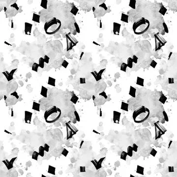 Seamless abstract pattern with geometric shapes. Hand drawn illustration. Stock Illustration