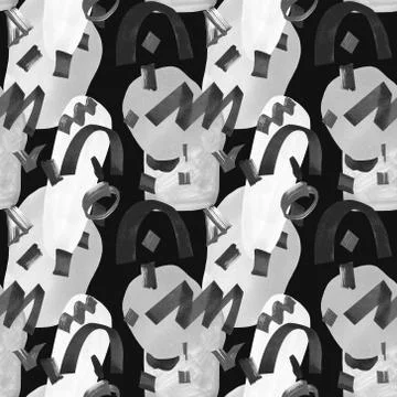 Seamless abstract pattern with geometric shapes. Hand drawn illustration. Stock Illustration