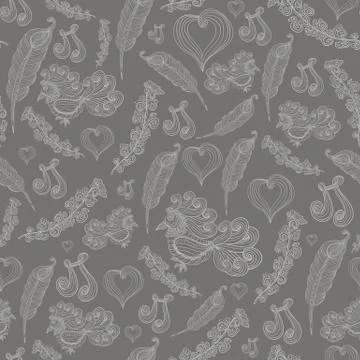 Seamless abstract pattern with  grey bird of happiness Stock Illustration