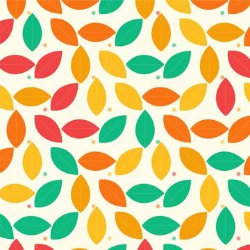 Seamless abstract pattern illustration with colorful leaves and dots in fla.. Stock Illustration