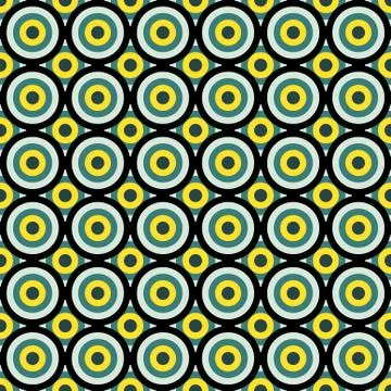 Seamless abstract pattern made by vivid circles of yellow, green and black Stock Illustration