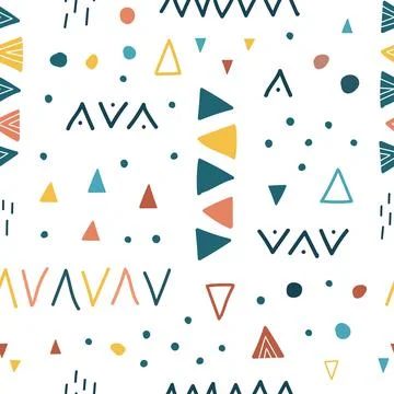 Seamless abstract pattern with multi-colored elements in Scandinavian style, Stock Illustration