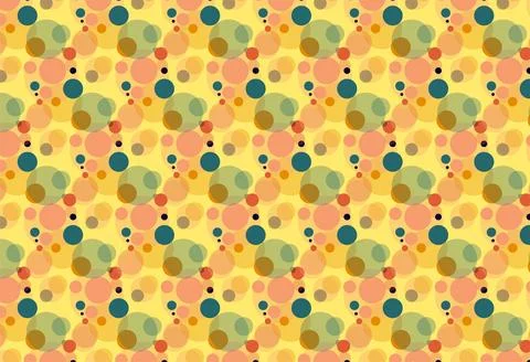 Seamless abstract pattern with multicolored circles on a yellow background, Stock Illustration