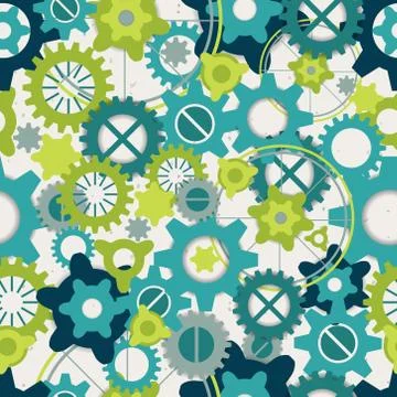 Seamless abstract pattern of pastel green gears Illustrazione stock